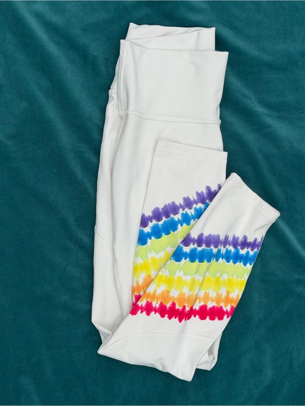 Fabletics White Leggings with Rainbow Tie-Dye Bands